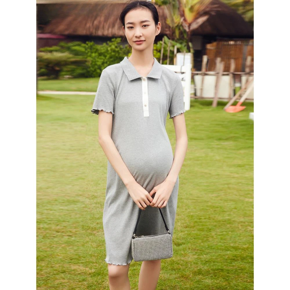 修身孕妇polo连衣裙显瘦2025款时尚孕妇裙夏季小个子裙子HH32346