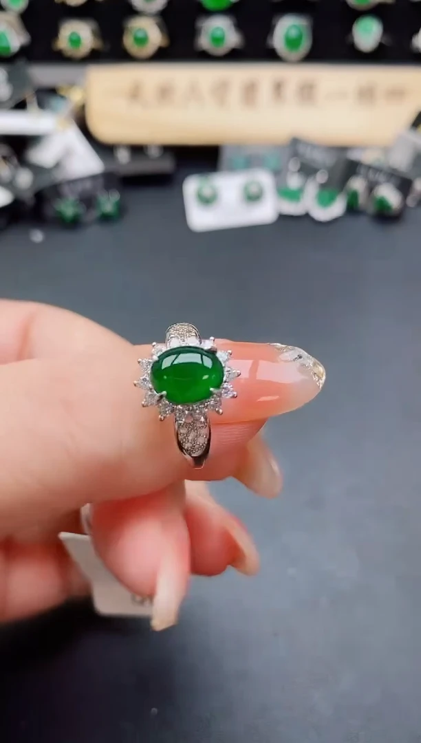 银S925镶嵌戒指翡翠1