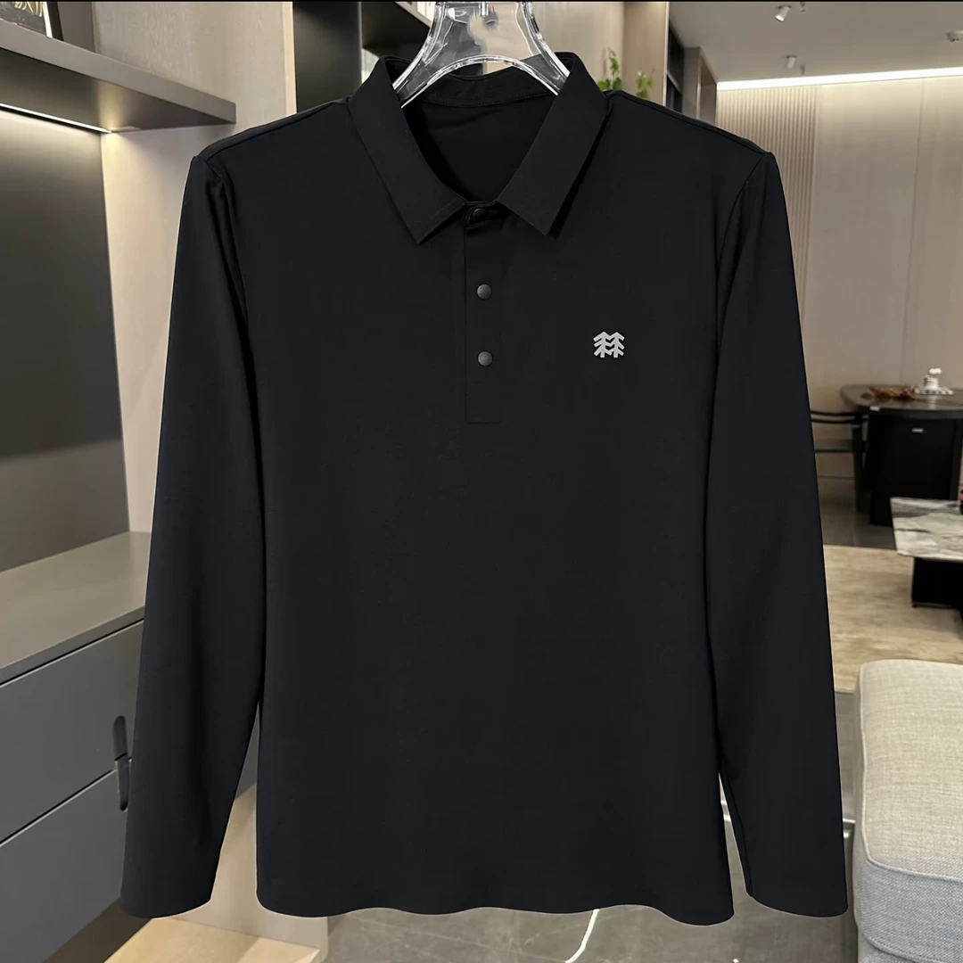 秋冬男士POLO衫高品质商务休闲长袖压胶无痕翻领免烫简约POLO衫