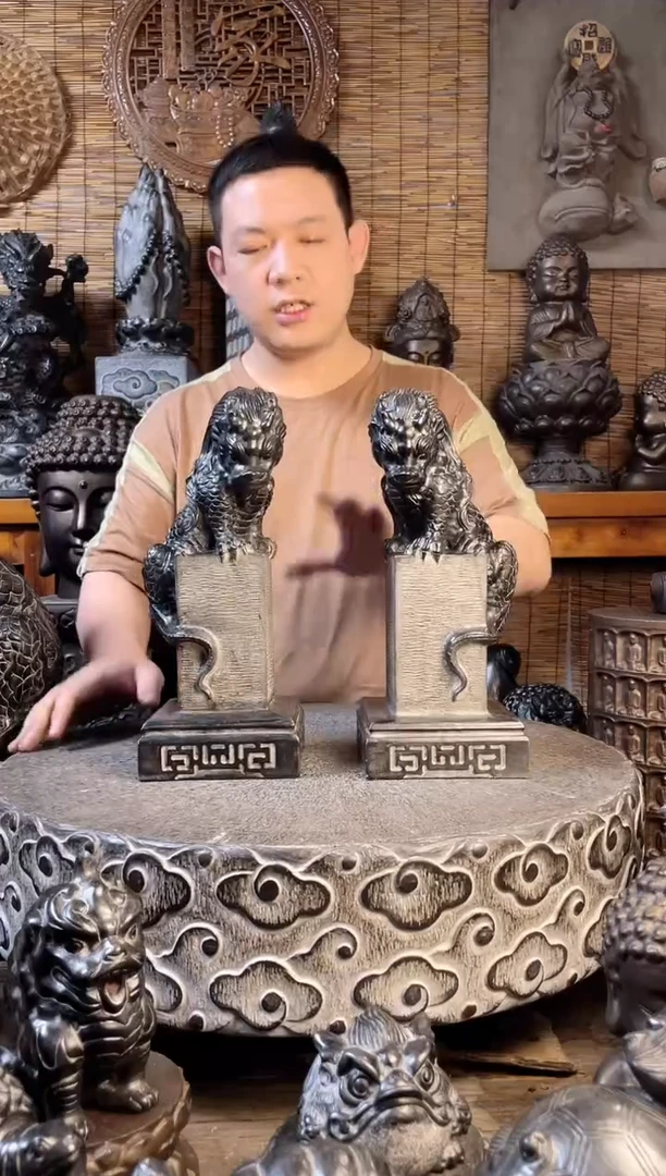 石材33吸水兽立柱一对天然青石雕刻