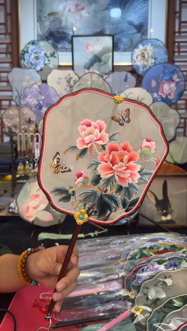 扇子纯手工苏绣团扇 买一送一