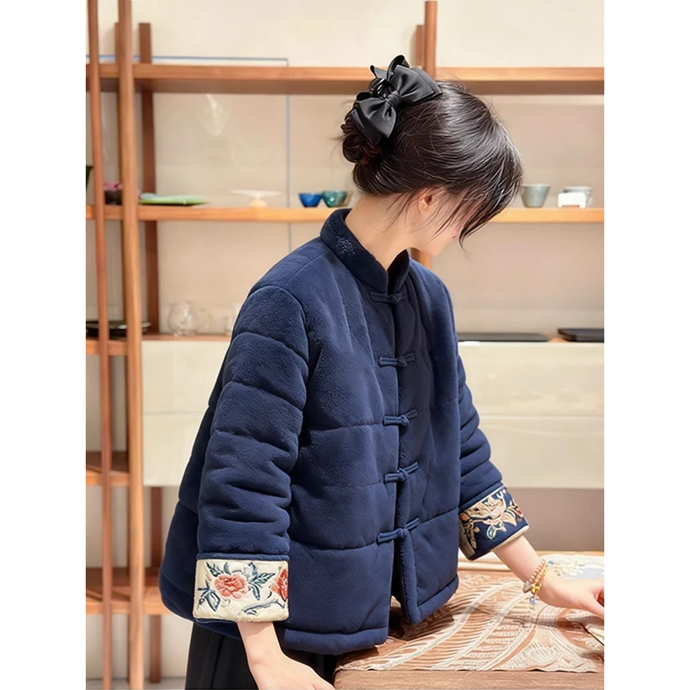 2025新款百搭新中式女装盘扣刺绣棉服大码国风气质高级感上衣外套
