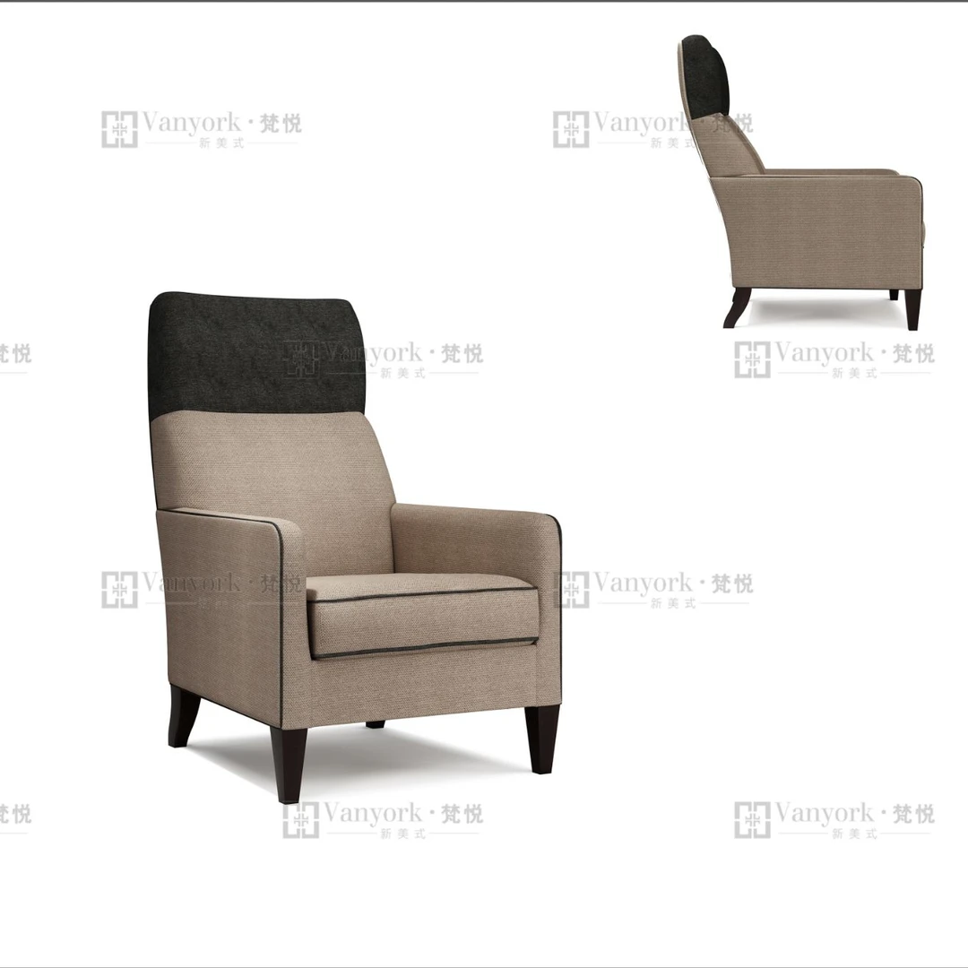 （71*88*111）奥克维尔美式纯实木桃花心布艺休闲椅单人沙发-FY2006