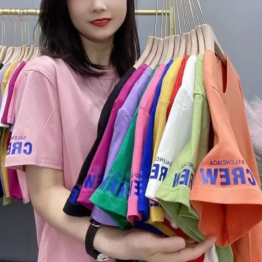 纯棉圆领女短款彩色t恤【CREW袖标】时尚简约百搭夏季宽松休闲半袖