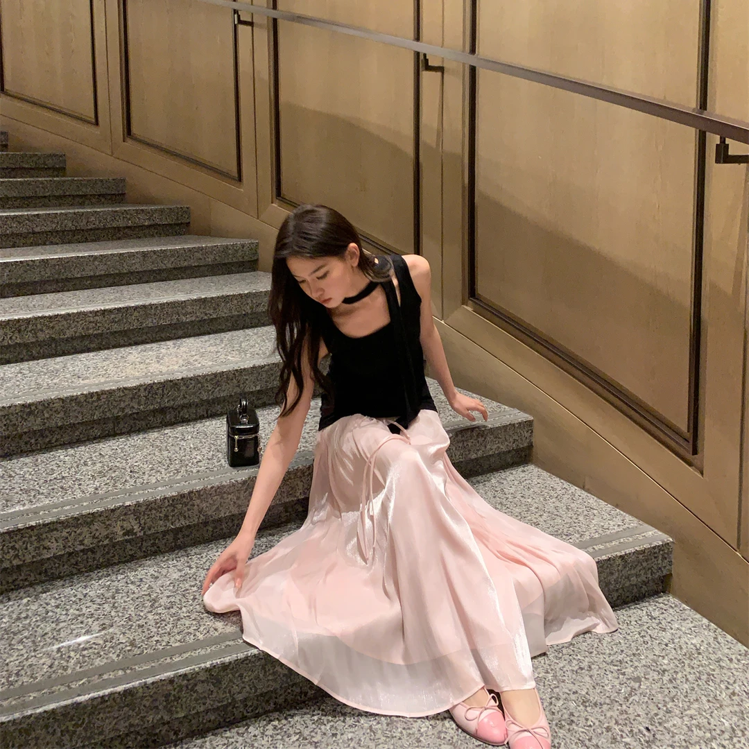 百搭气质显瘦大摆长裙波光粼粼松紧腰半身度假氛围感仙女裙