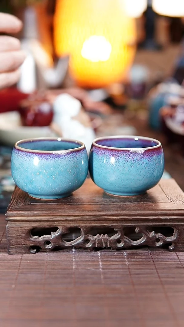 青蓝洒金 罗汉杯2只