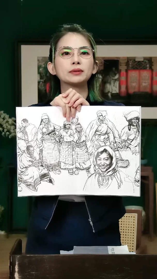 版画史国良《拉萨街头》线稿