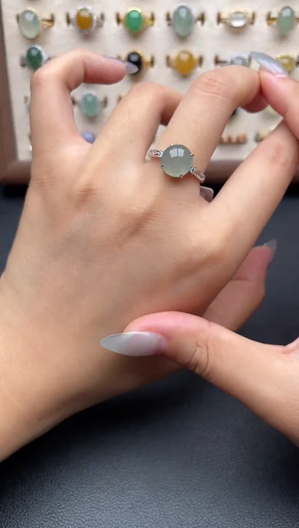 翡翠戒指银S925镶嵌一物一证一礼盒