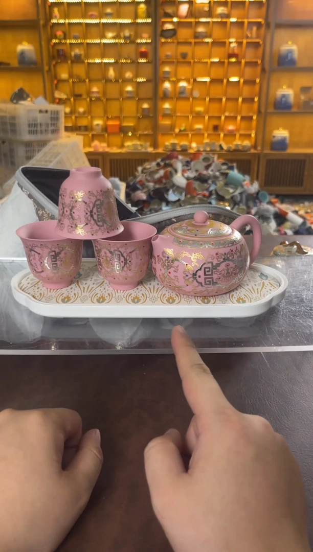 瓷片花溪陶瓷00000粉紫砂壶+茶盘