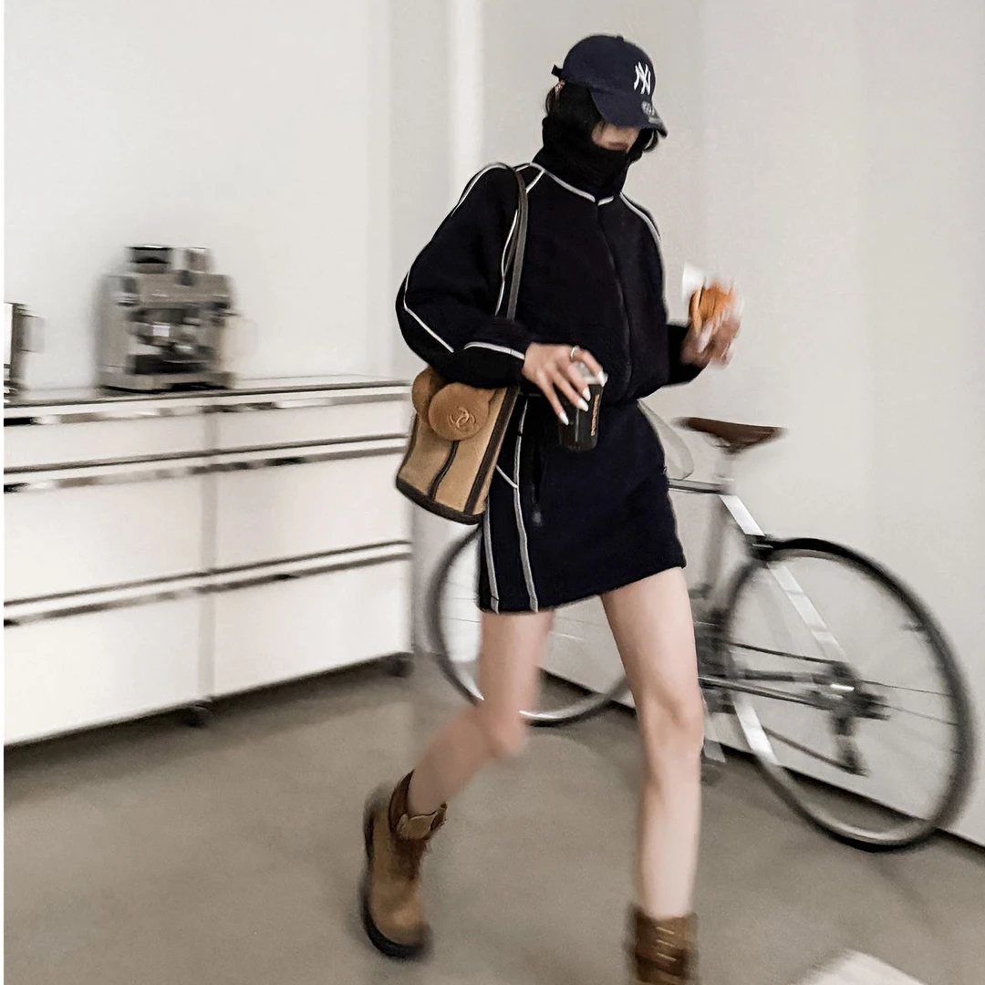 性感辣妹外出长袖高领上衣外套气质显瘦洋气休闲百搭半身裙两件套