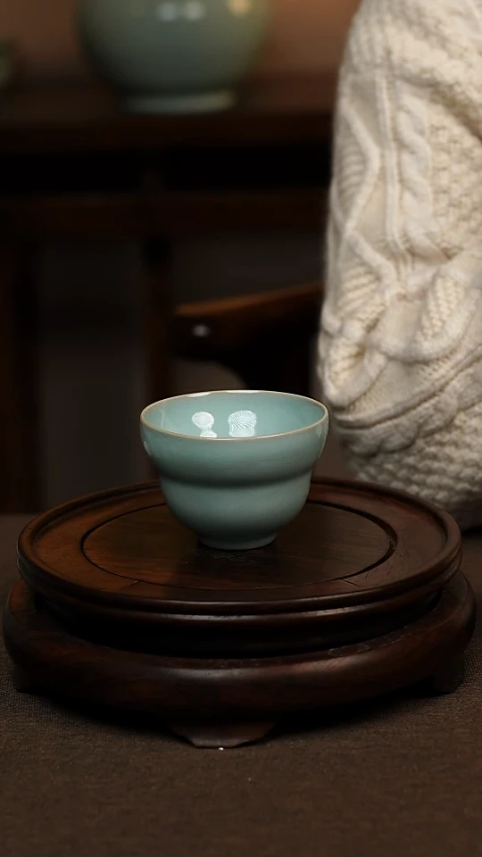 瓷片天青色葫芦杯100ml微瑕不带礼盒