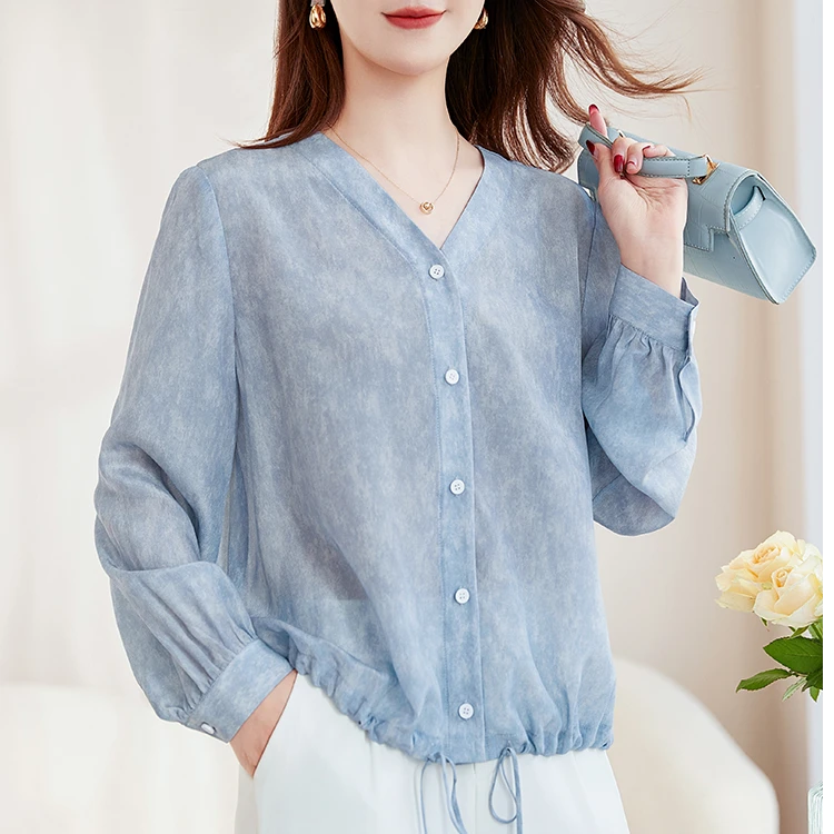 水墨佳人仿牛仔真丝双绉小衫22599658