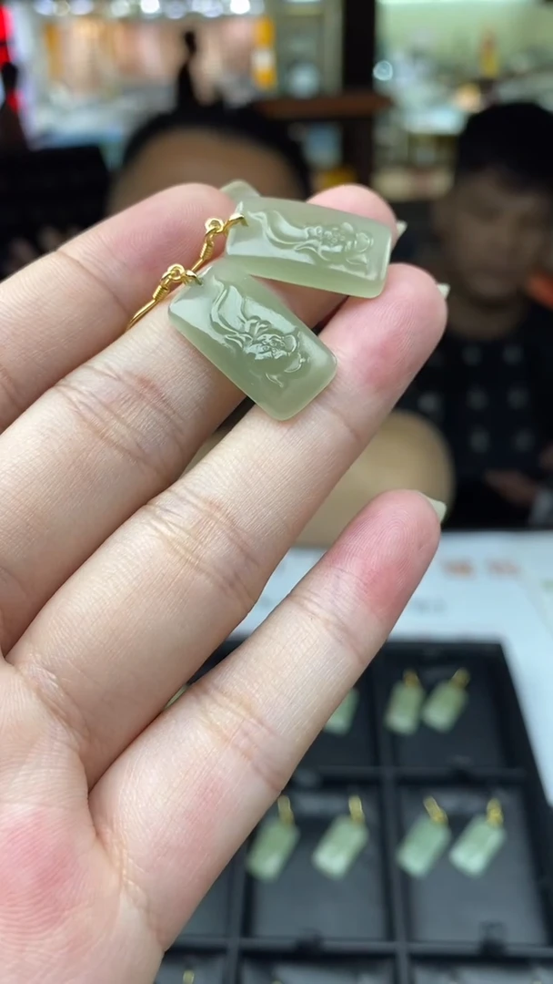 银S925镶嵌和田玉耳饰多样性发其一-耳饰-R1829