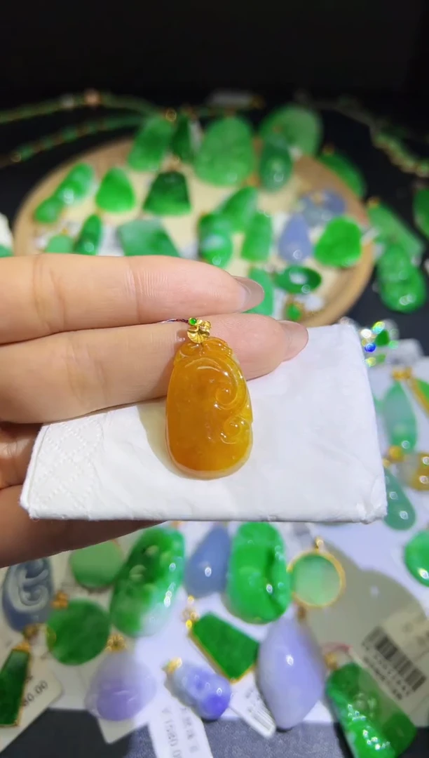 【闪购商品】翡翠颈饰18K金镶嵌Q缅料A货翡翠/支持复检/一件