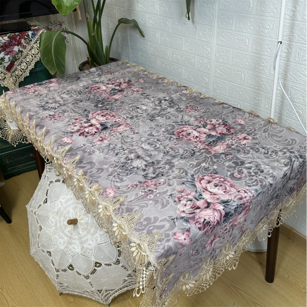 8001-17贡缎（90*180CM）富贵紫提花水溶花边盖巾