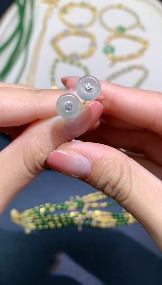 翡翠18K金镶嵌耳饰耳饰A131|980