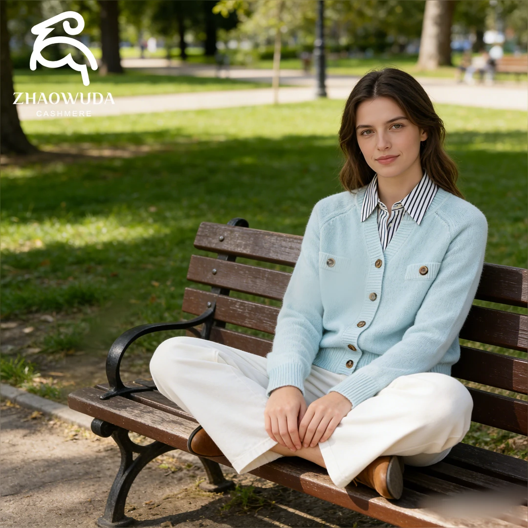 100%山羊绒轻奢羊绒衫女圆领V领针织开衫时尚百搭