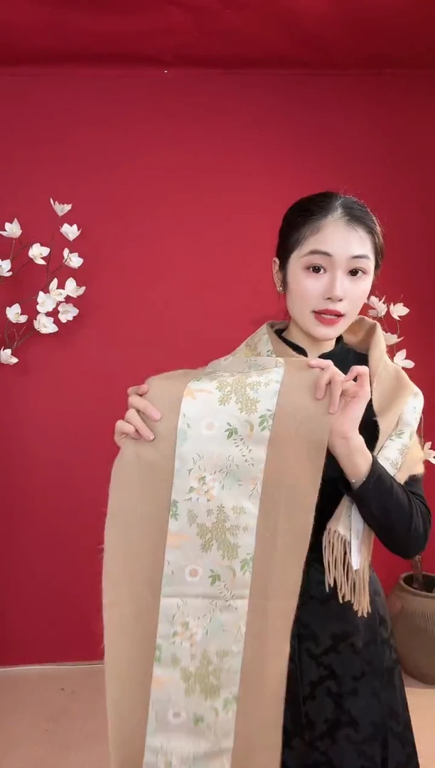 美丽诺羊毛繁花满树鸟声提羊绒围巾