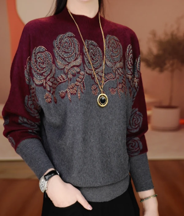 秋季新款含绵羊毛针织毛线衣长袖百搭弹力舒适保暖V25Q1560