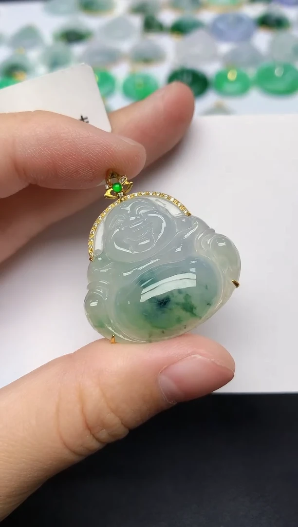 颈饰18K金镶嵌翡翠天然缅甸A货翡翠百元以上9元证书费自理