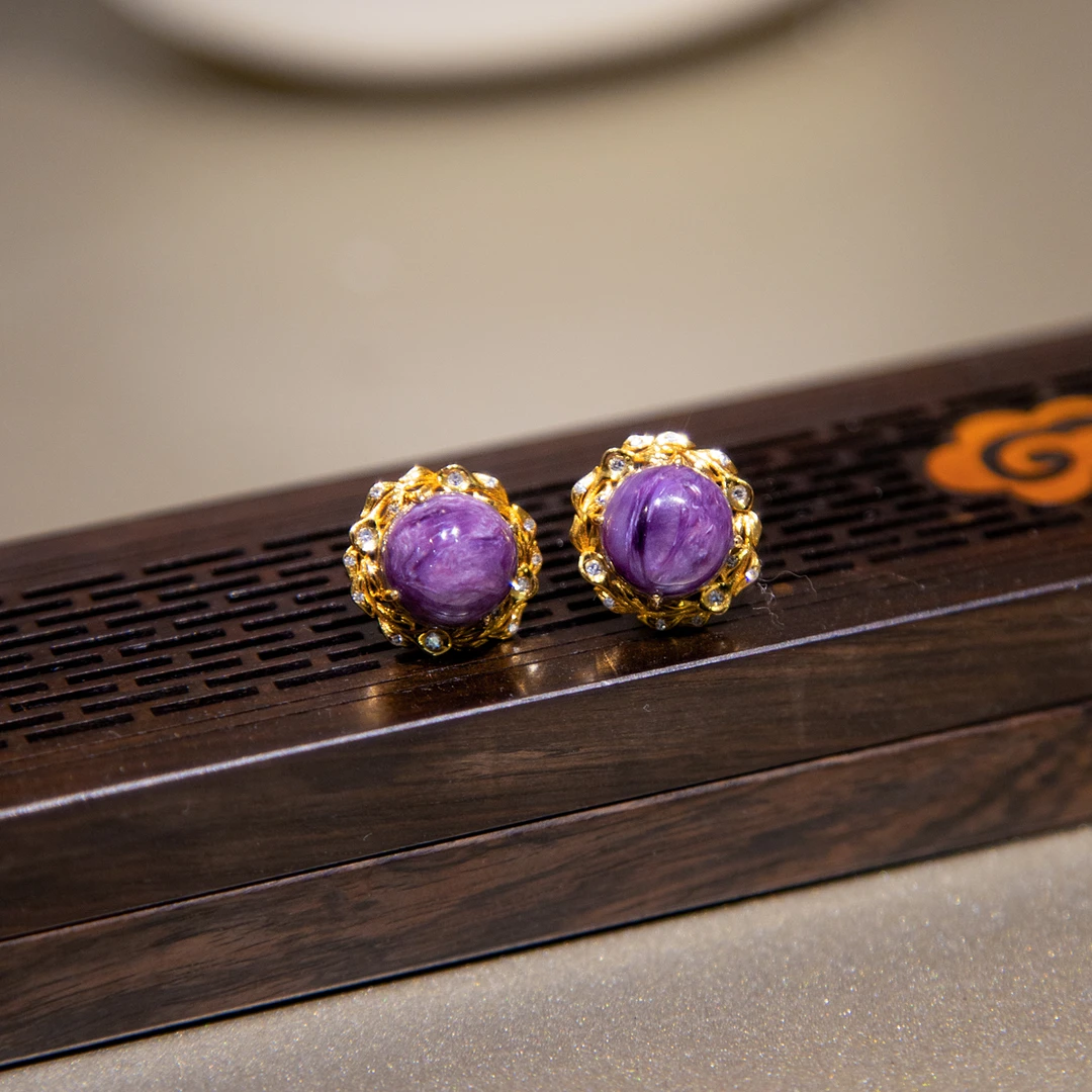 非金属合成锆石耳饰 JZJ紫龙石耳钉