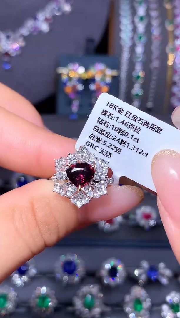 18K金镶嵌戒指红宝石1.46ct/GRC/无烧