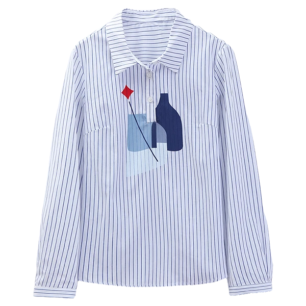 XWI/欣未2025年初春长袖气质女式上衣时尚洋气设计感条纹衬衫女