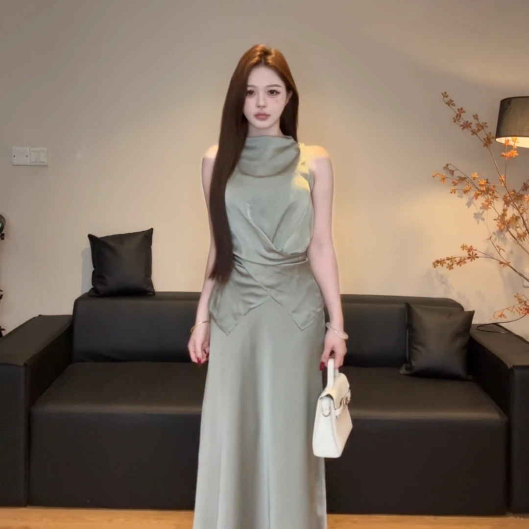 【一整套59】小众设计感缎面套装高端显瘦系带时尚两件套