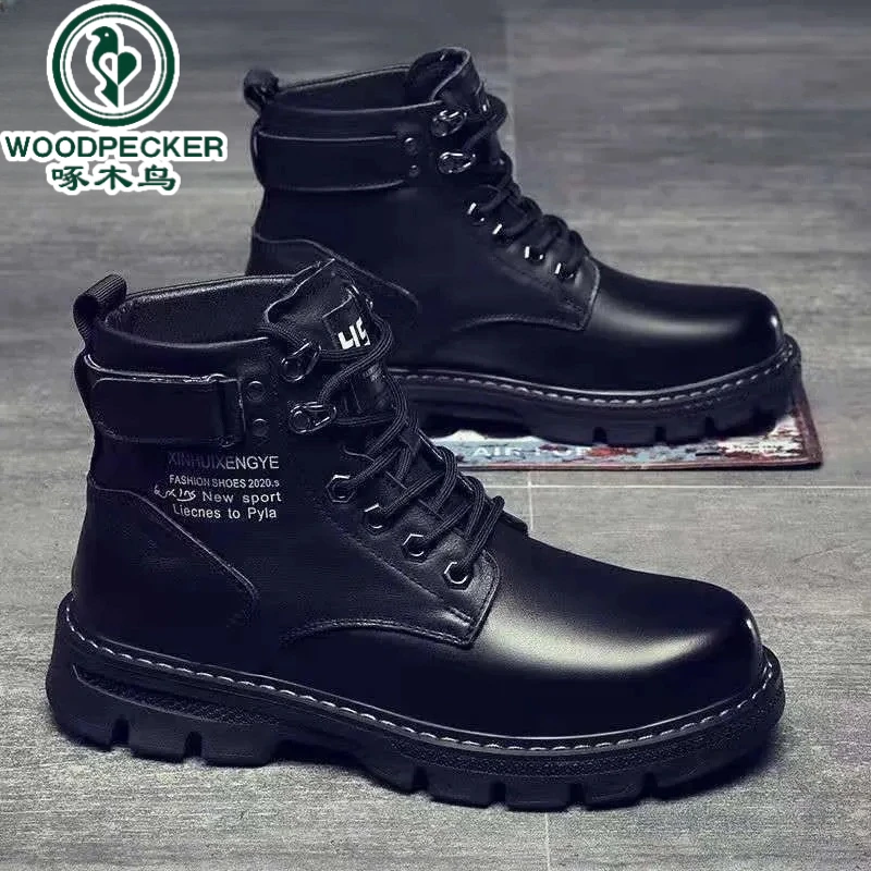 【正品】啄木鸟鞋子休闲皮靴耐磨男鞋马丁靴休闲秋季马丁靴男士