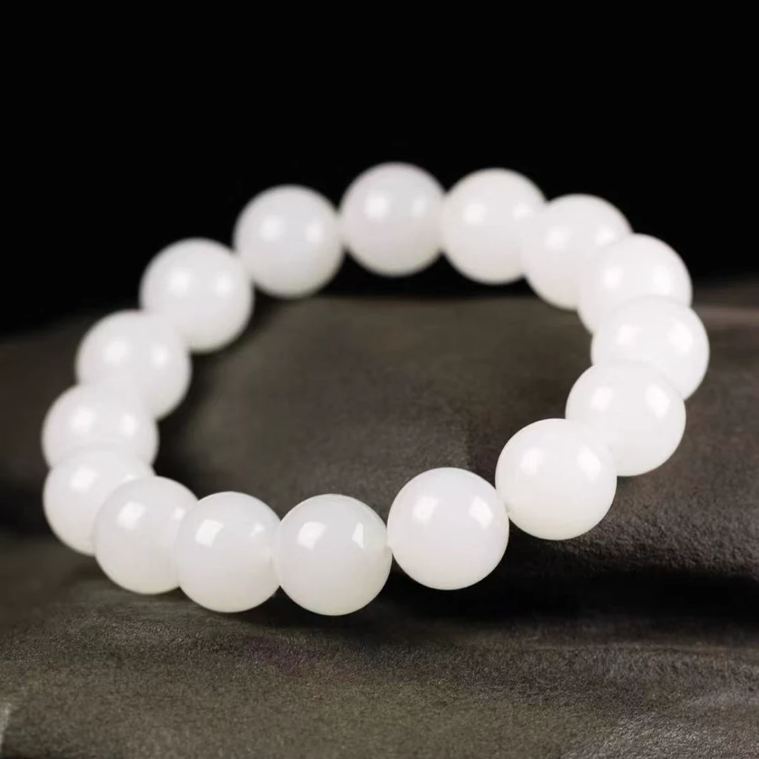 新疆天然和田玉羊脂白12mm手串多样性发其一