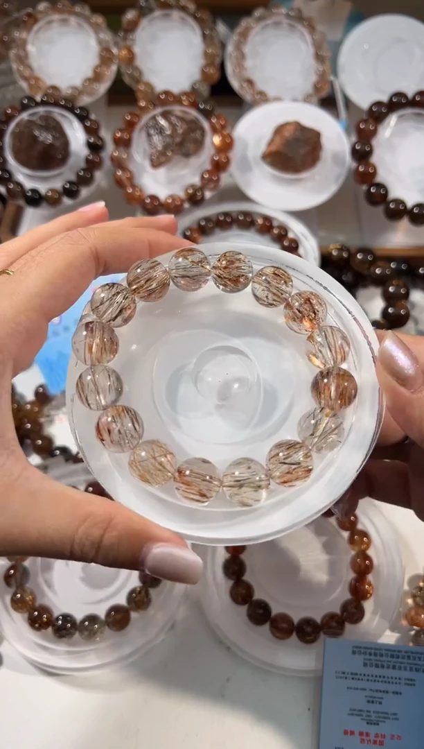 水晶手串未镶嵌黑金超七14+