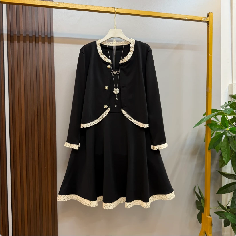 早秋新款欧货时尚洋气显瘦高品质小香风外搭十连衣裙两件套