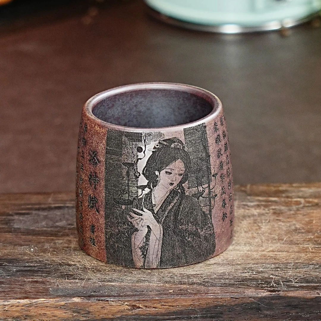 3000洛神赋杯宜兴原矿紫砂手工刻绘洛神赋主人杯