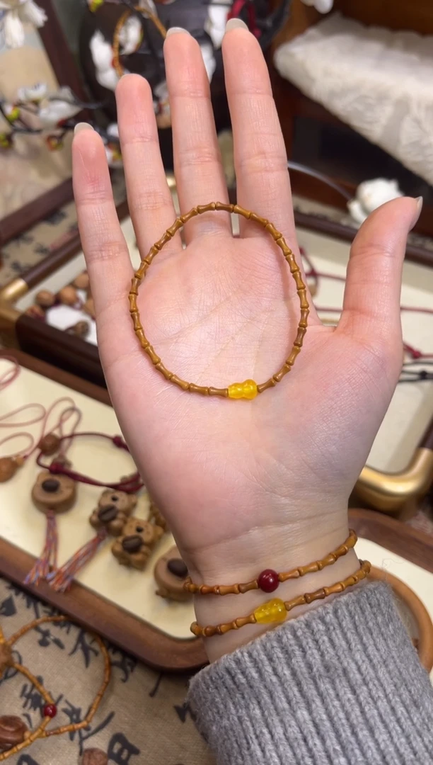 手串桃核【桃缘行】竹节「黄色葫芦」桃木桃核辟、挡、驱、护 备注手围