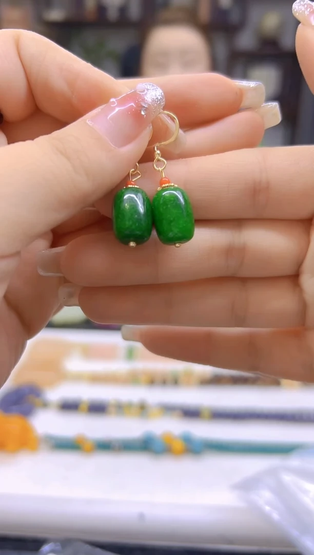 翡翠14K金镶嵌耳饰DIY款E772