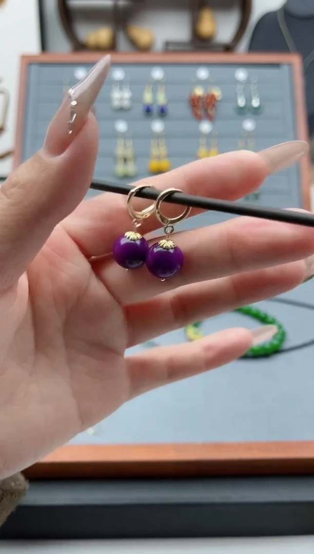 【闪购商品】玛瑙/玉髓耳饰银S925镀金镶嵌00紫色耳扣