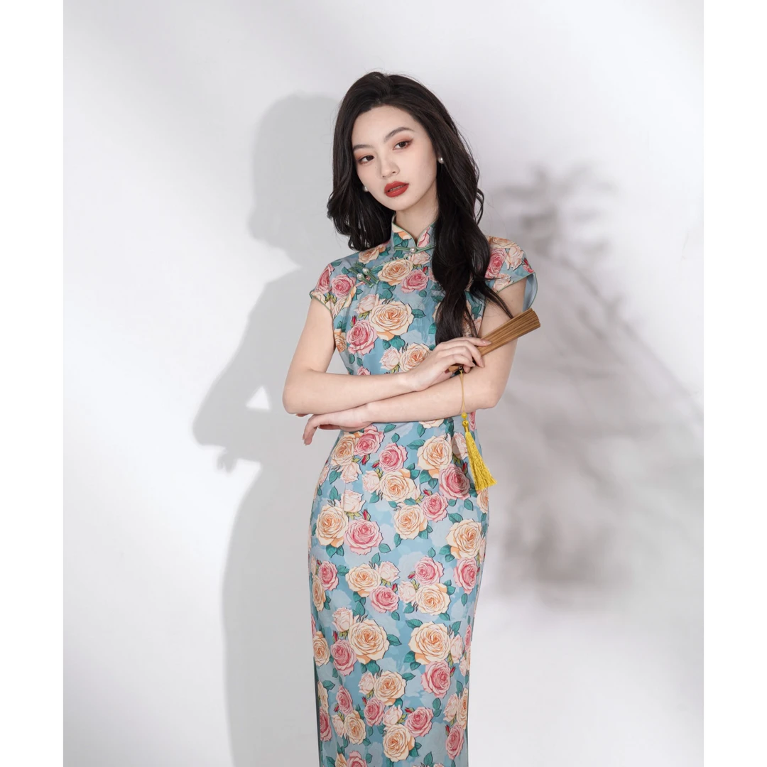 《梦幻花园》半开襟古法花色旗袍气质女人味十足2025新中式改良5985