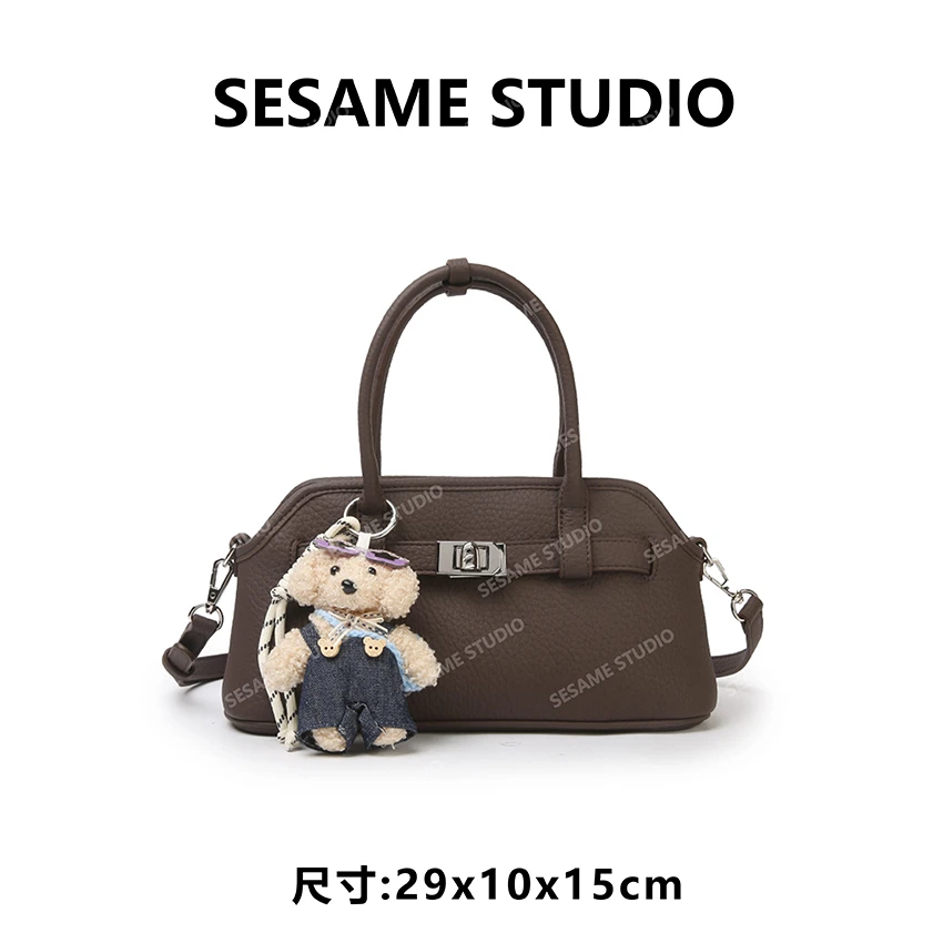 【芝麻集】SKL-5895-咖啡色休闲时尚百搭腋下女包