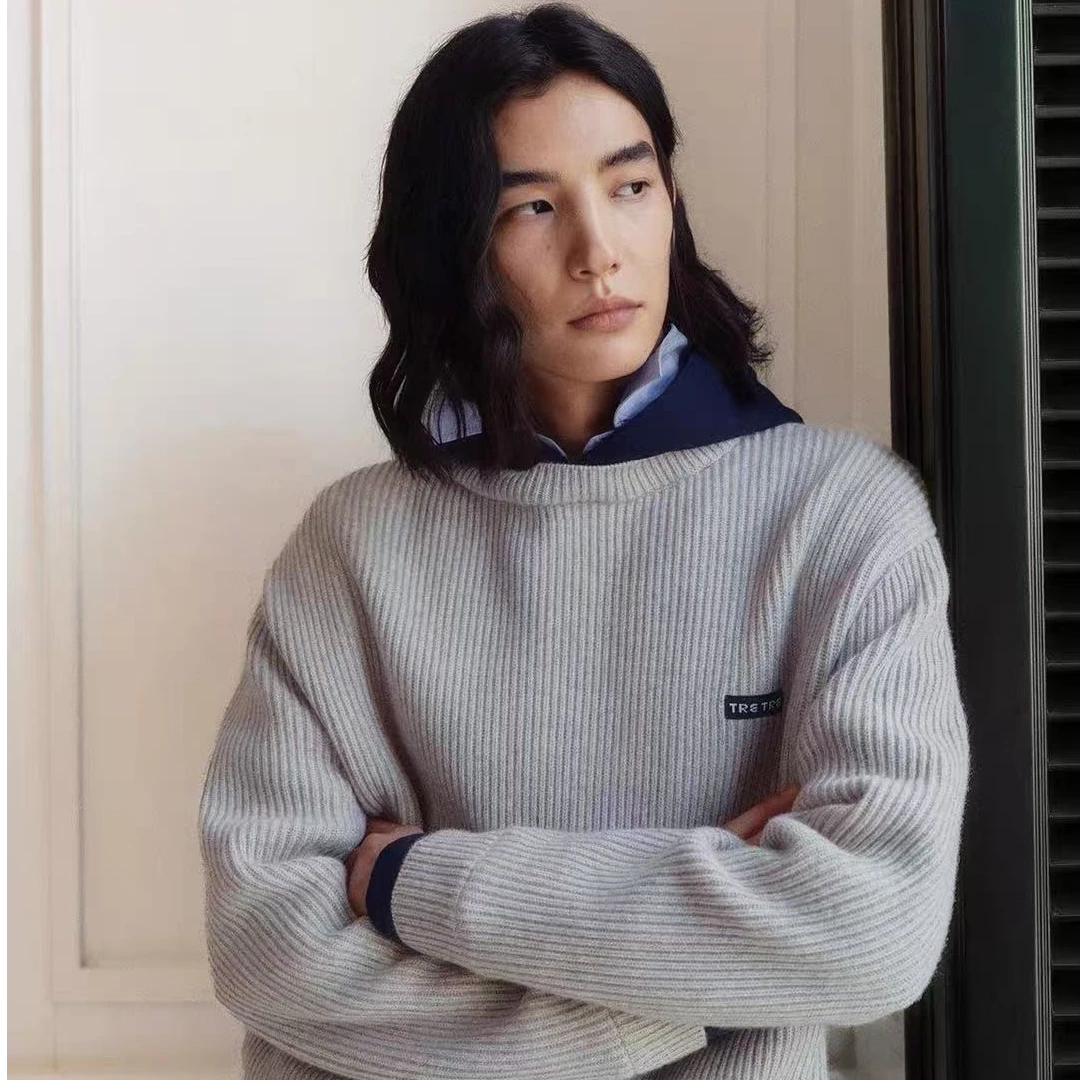 Trendiano秋冬新款纯羊毛假三件毛织男款套头衫1SM3030800