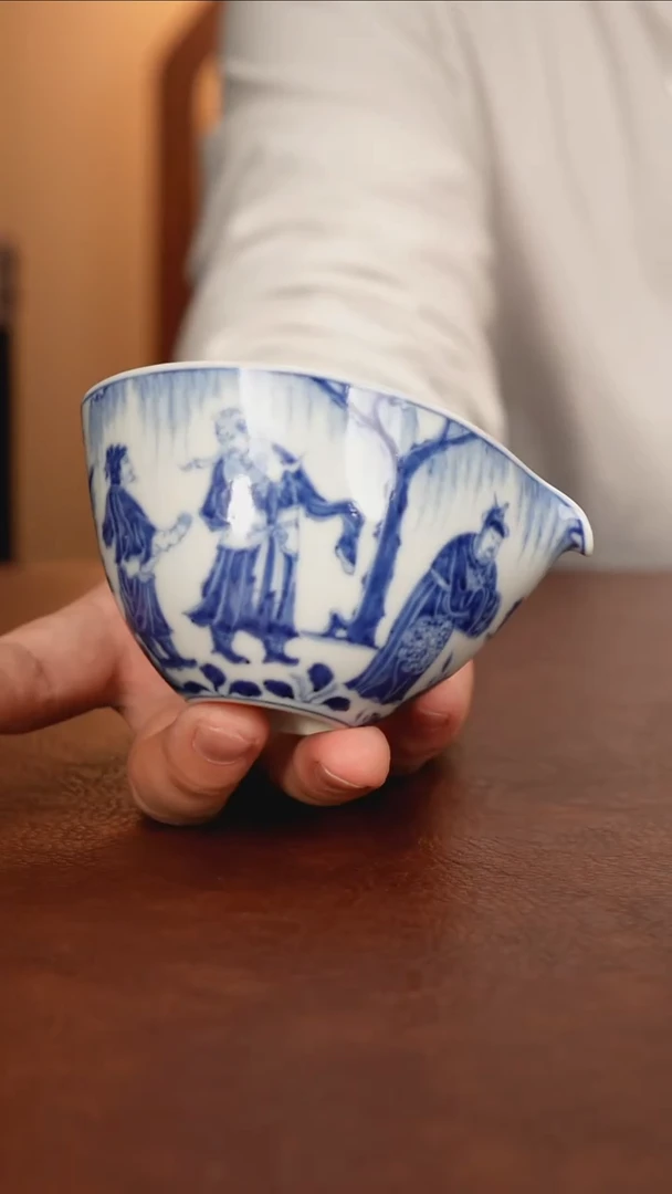 景德镇瓷器，青花瓷手绘茶具~三顾茅庐