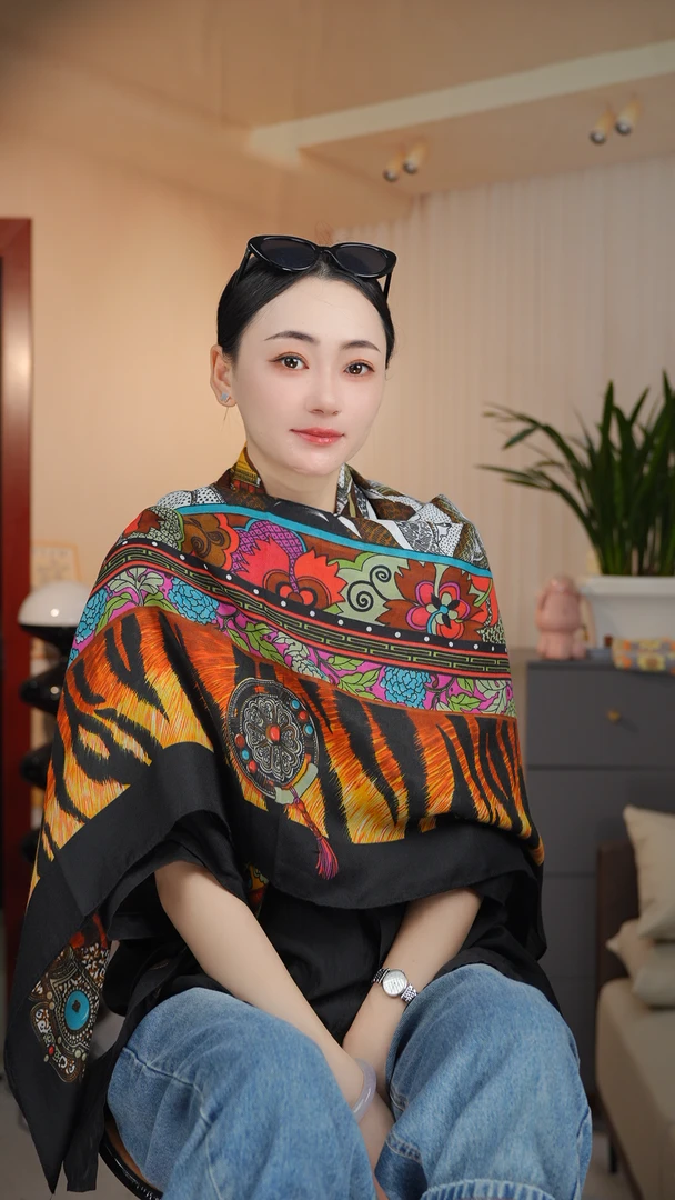 K（绿扣）【华彩繁花】1-918 优质棉质135*135左右轻奢百搭方巾