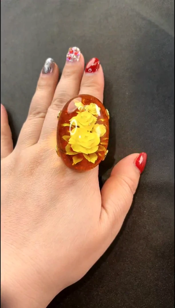 【闪购商品】琥珀戒指银S925镶嵌戒指