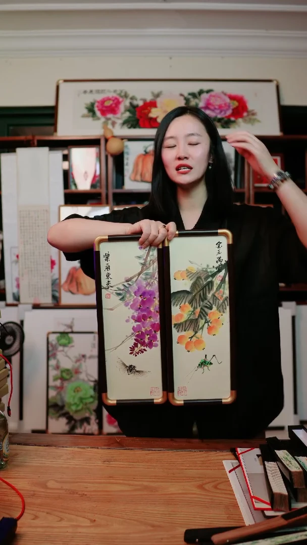 书法紫藤~枇杷~15*42厘米带框