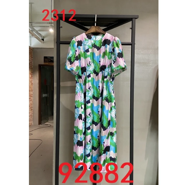 【钱老板专享】92882   16姆米斜纹绸印花短袖连衣裙