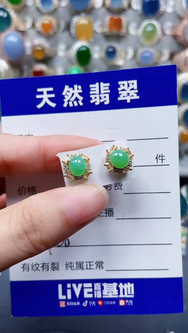 银S925镶嵌翡翠耳饰728
