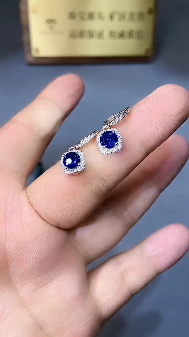 【闪购商品】蓝宝石耳饰银S925镶嵌1654