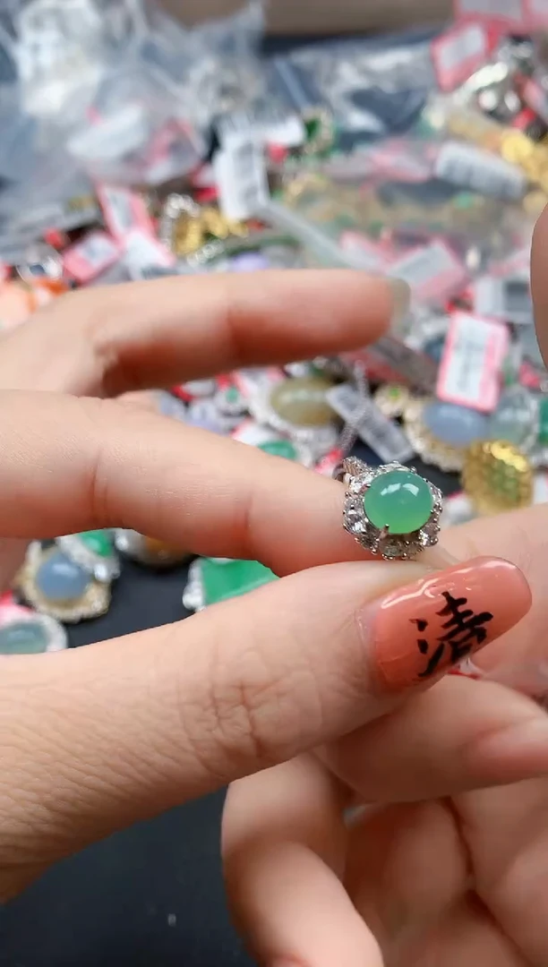 银S925镶嵌戒指翡翠天然A货缅甸翡翠