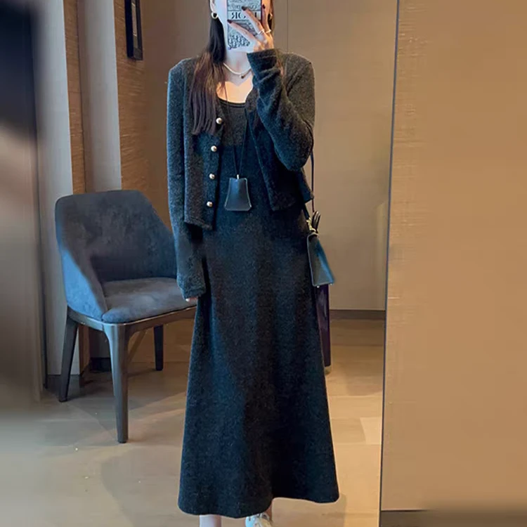 6109胖mm背心连衣裙子长裙2025早秋季新款女套装