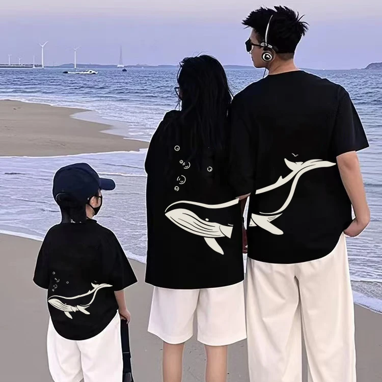 一家三口四口亲子装短袖t恤2025新款夏季母女装儿童半袖纯棉上衣