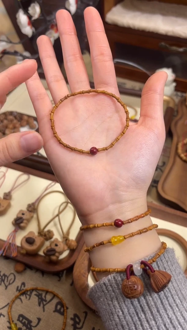 手串桃核【桃缘行】竹节「红色莎莎」桃木桃核辟、挡、驱、护 备注手围